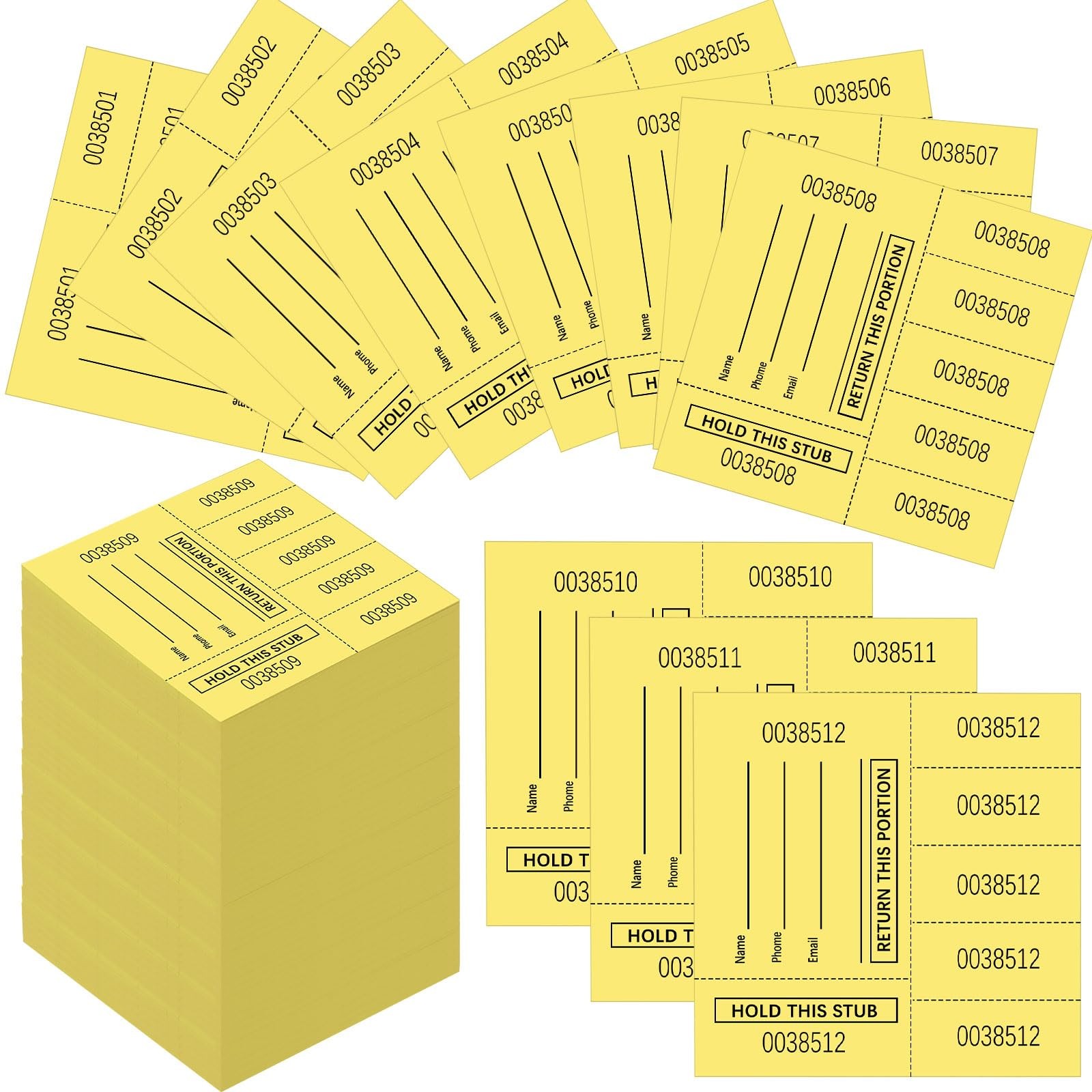 1000 PCS 5 Bid Raffle Tickets Sheets Chinese Auction Numbered Tags Yellow