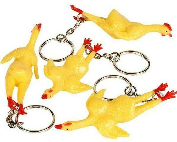 12 TOTAL 3″ Rubber Stretch Rubber Chicken Key Chain – Gag Gift Joke (1 dozen)