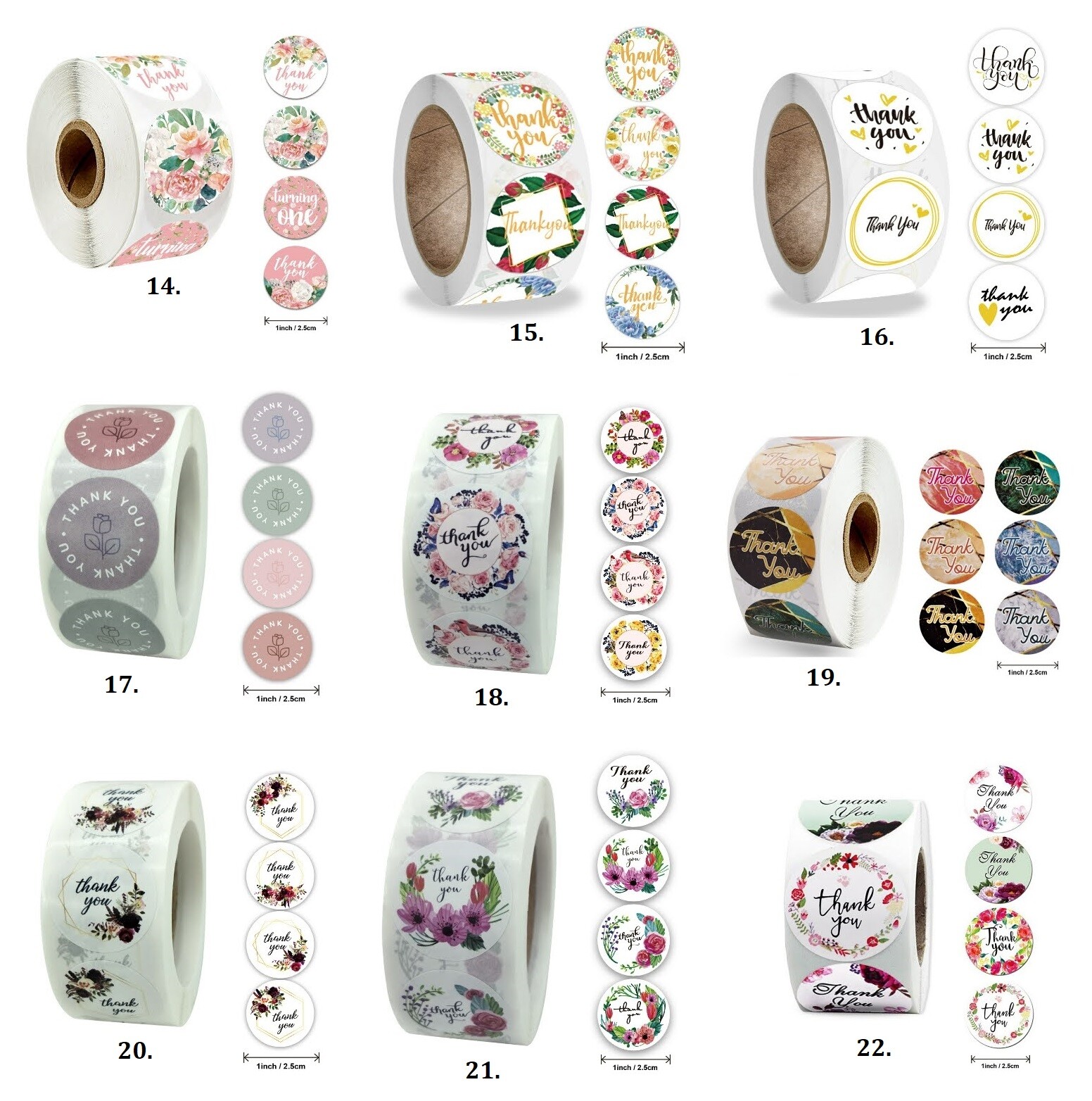 500pcs Thank You Stickers Roll Round Flowers Label Party Gift Art Craft Wedding