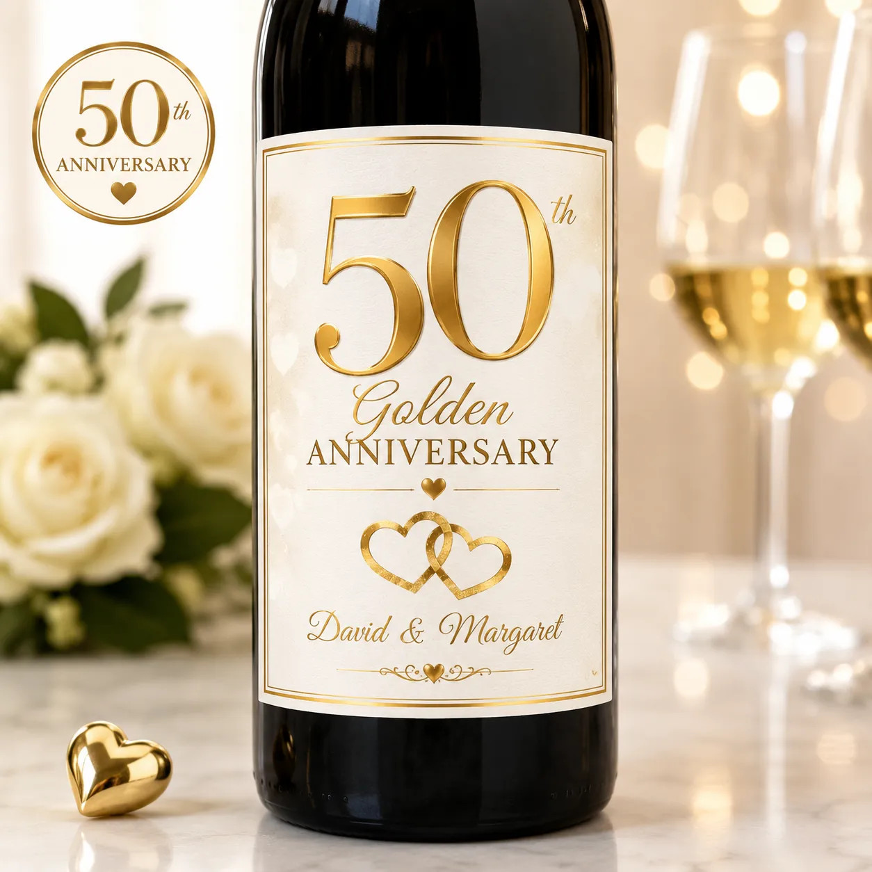 Personalised 50th Golden Anniversary Bottle Label Sticker Custom Wedding Gift