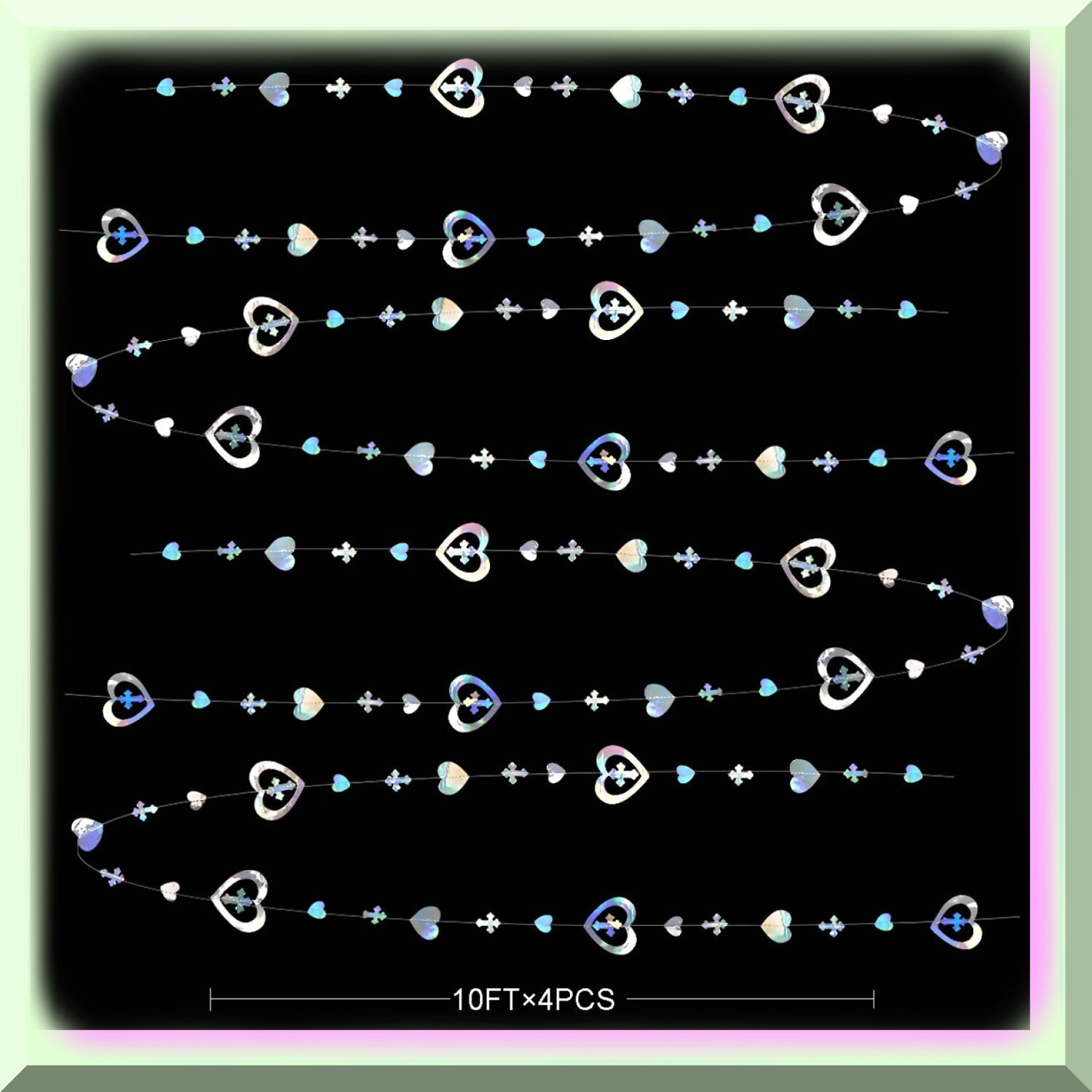 Iridescent Cross Heart Garland 40ft for Holy Occasions