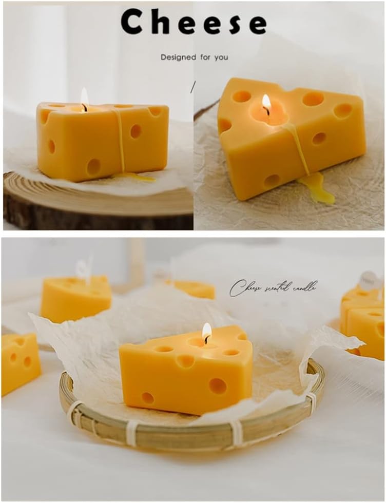 Cheese Shaped Scented Decorative Candle – Cute Fun Home Kitchen Food Decor Gift