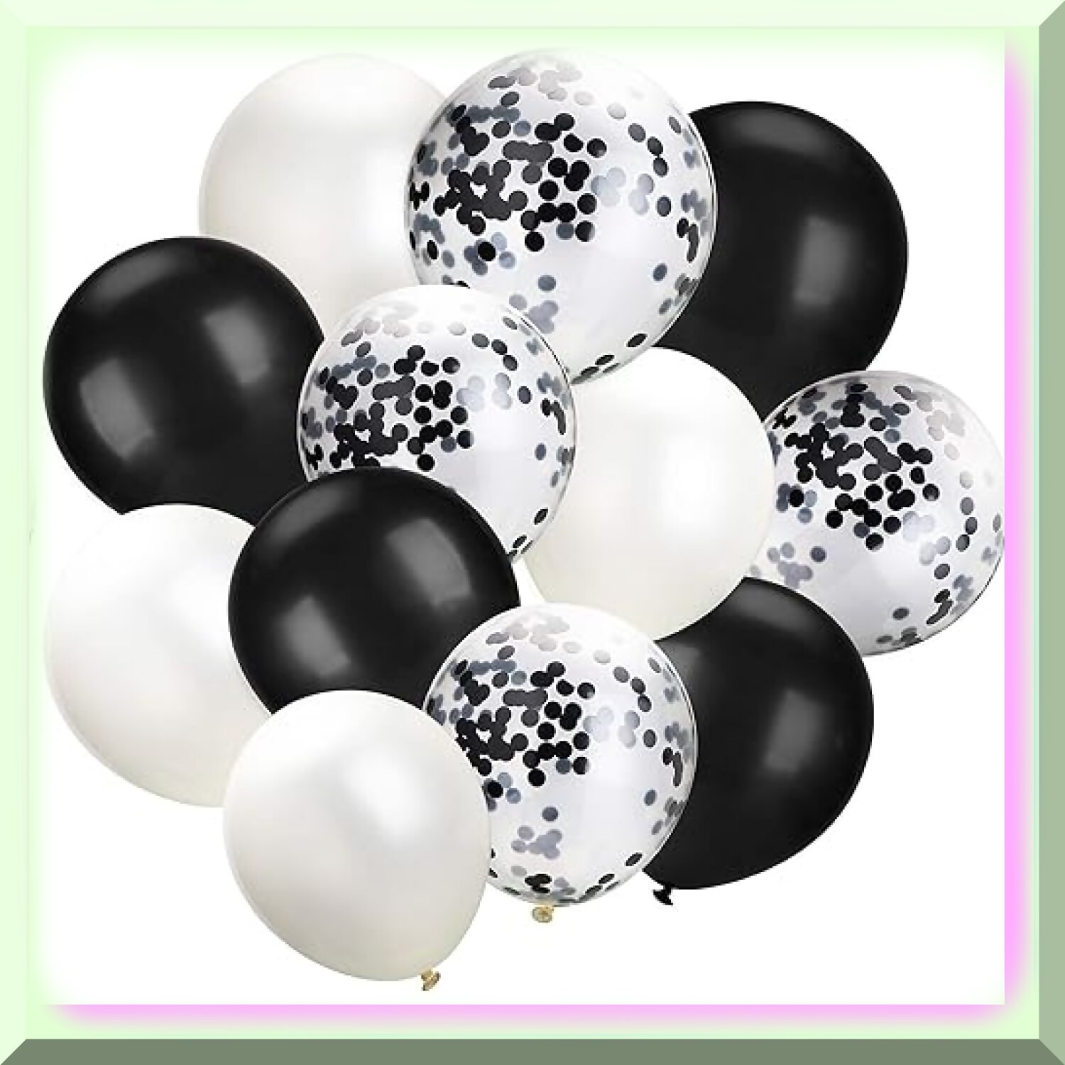 100 Pack 12 Inch Black and White Confetti Balloons