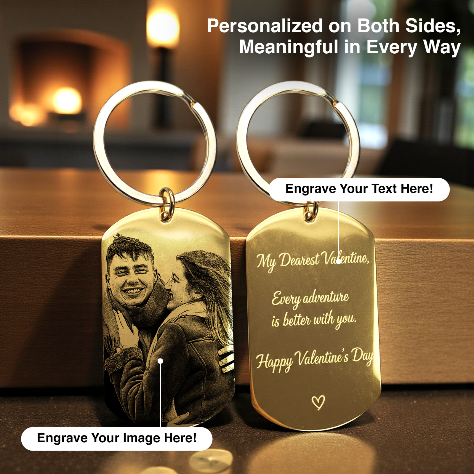 Personalised Gold Keyring, Custom Photo Keychain Gift For Mum, Dad, Him, Her