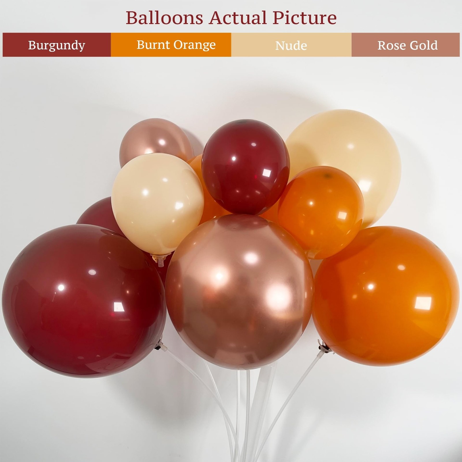 123Pcs Fall Balloon Garland Arch Kit, Burgundy, Orange, Nude, Metallic Rose G…