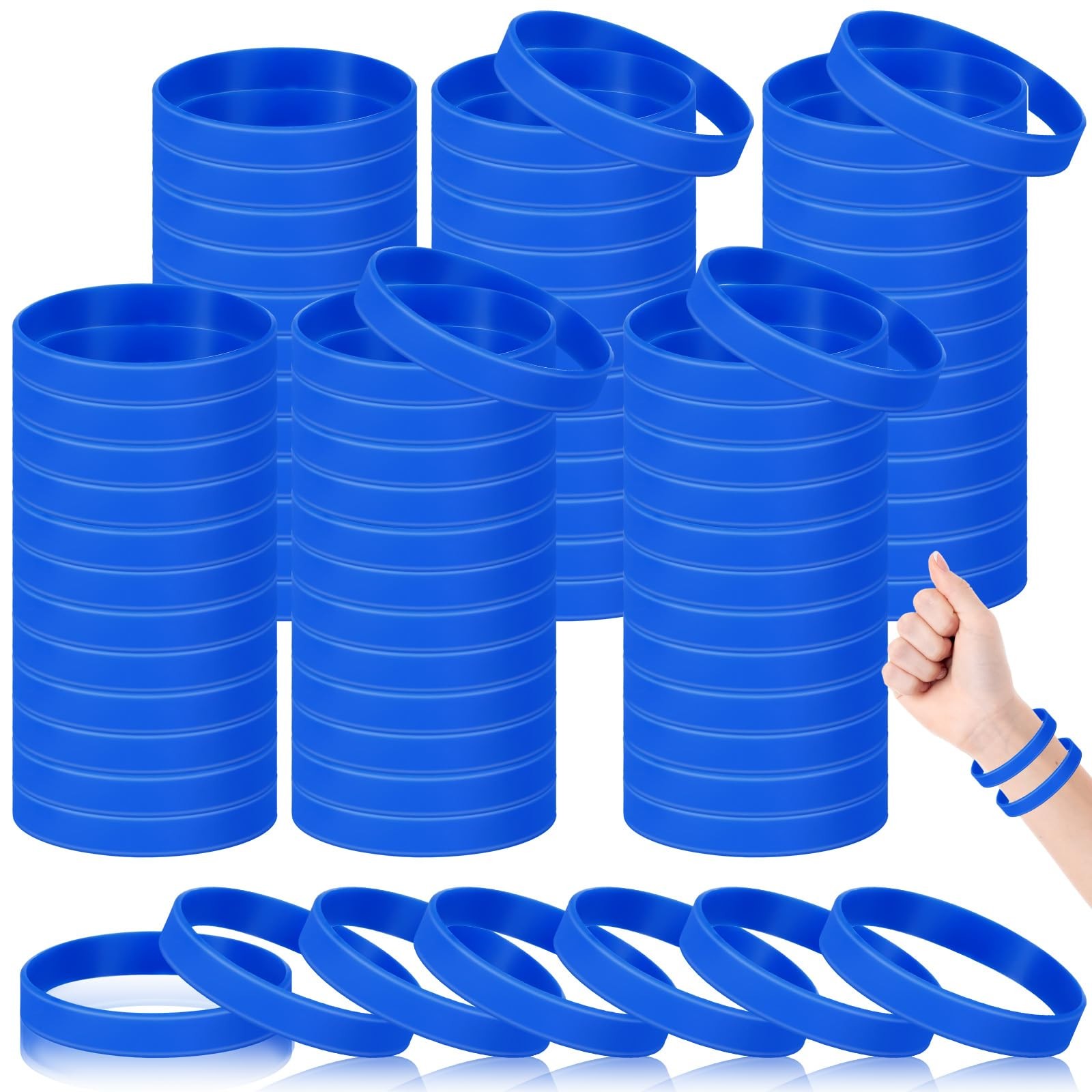 Huquary 100 Pcs Solid Color Rubber Wristbands 8.2*0.5 inches, Dark Blue