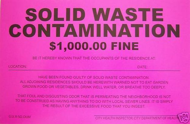 Humiliating Prank Sign – SOLID WASTE CONTAMINATION