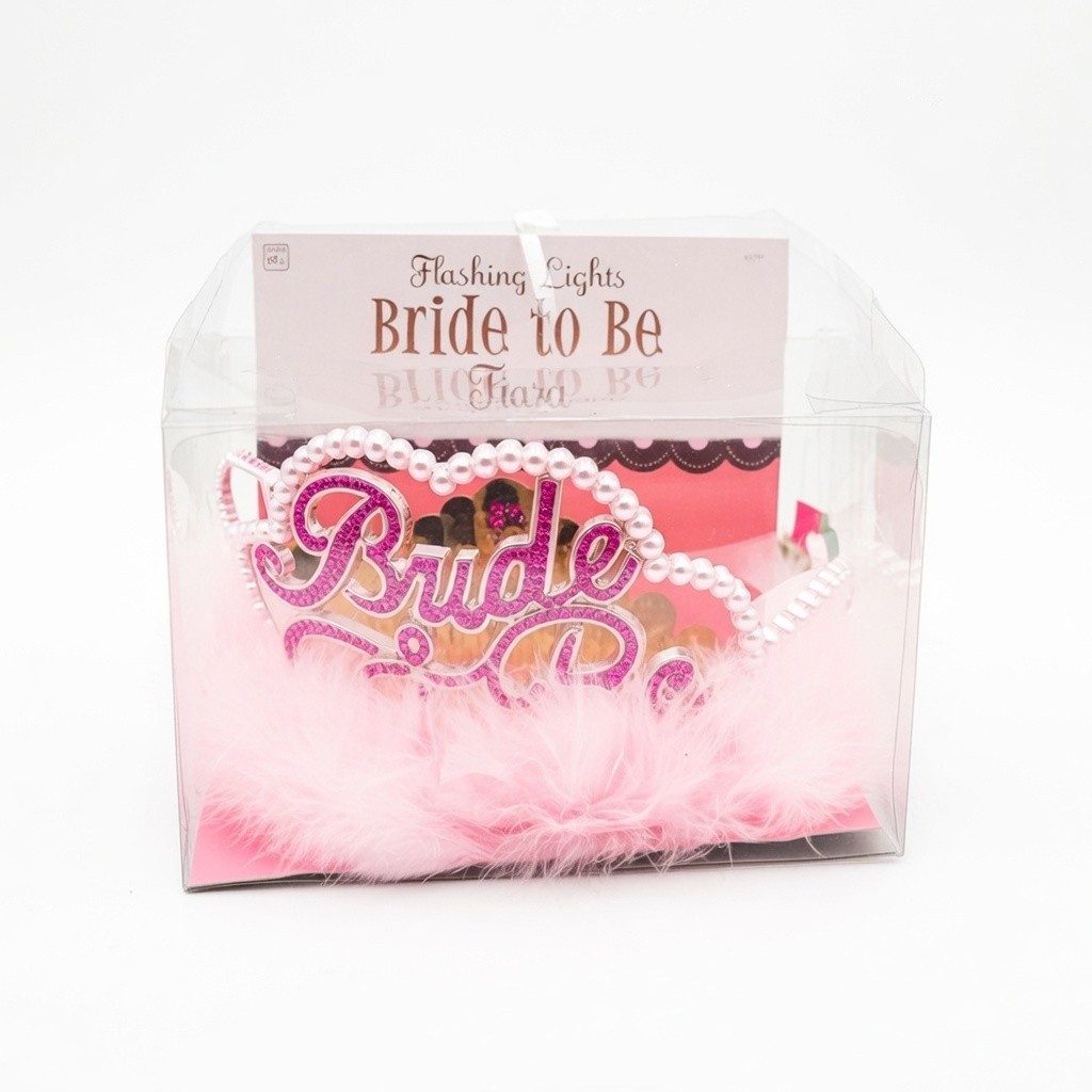 Bride to Be Tiara Flashing Lights Pink Feather Pearl Bachelorette Party Amscan