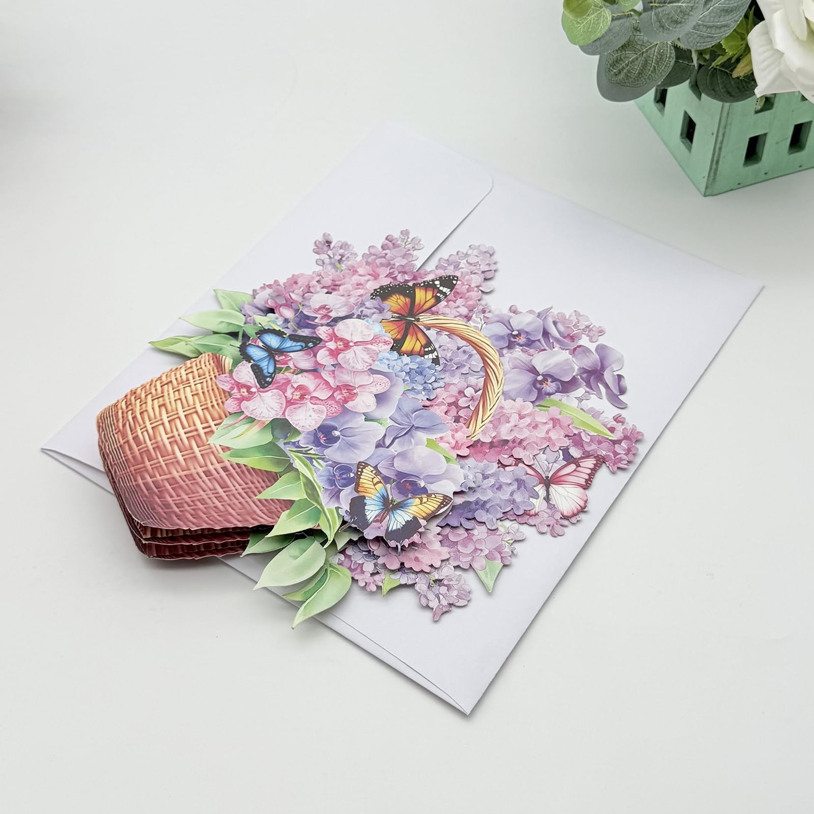 9.06 inches x 9.65 inches, Purple Lavender and Colorful Butterflies