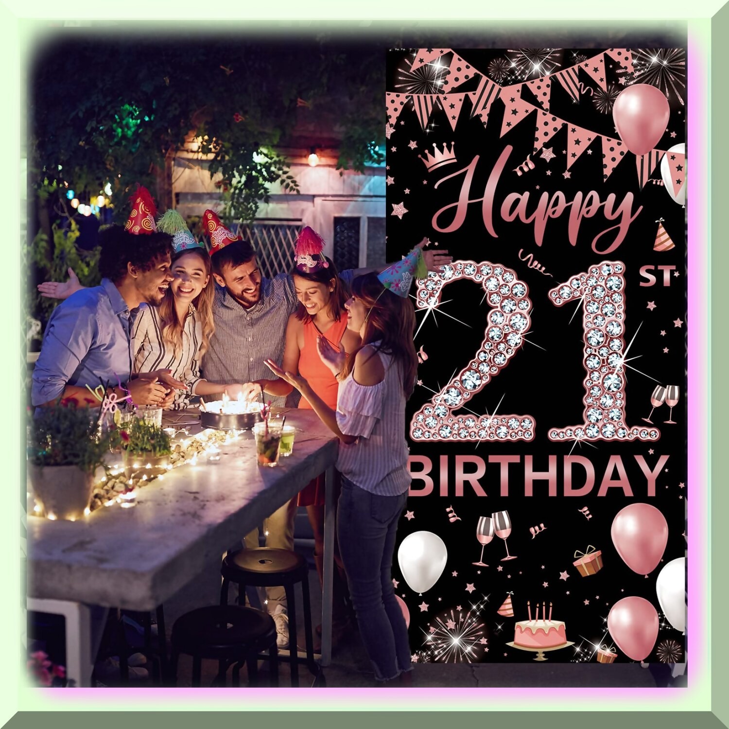 Rose Gold 21st Birthday Door Banner with Ribbon