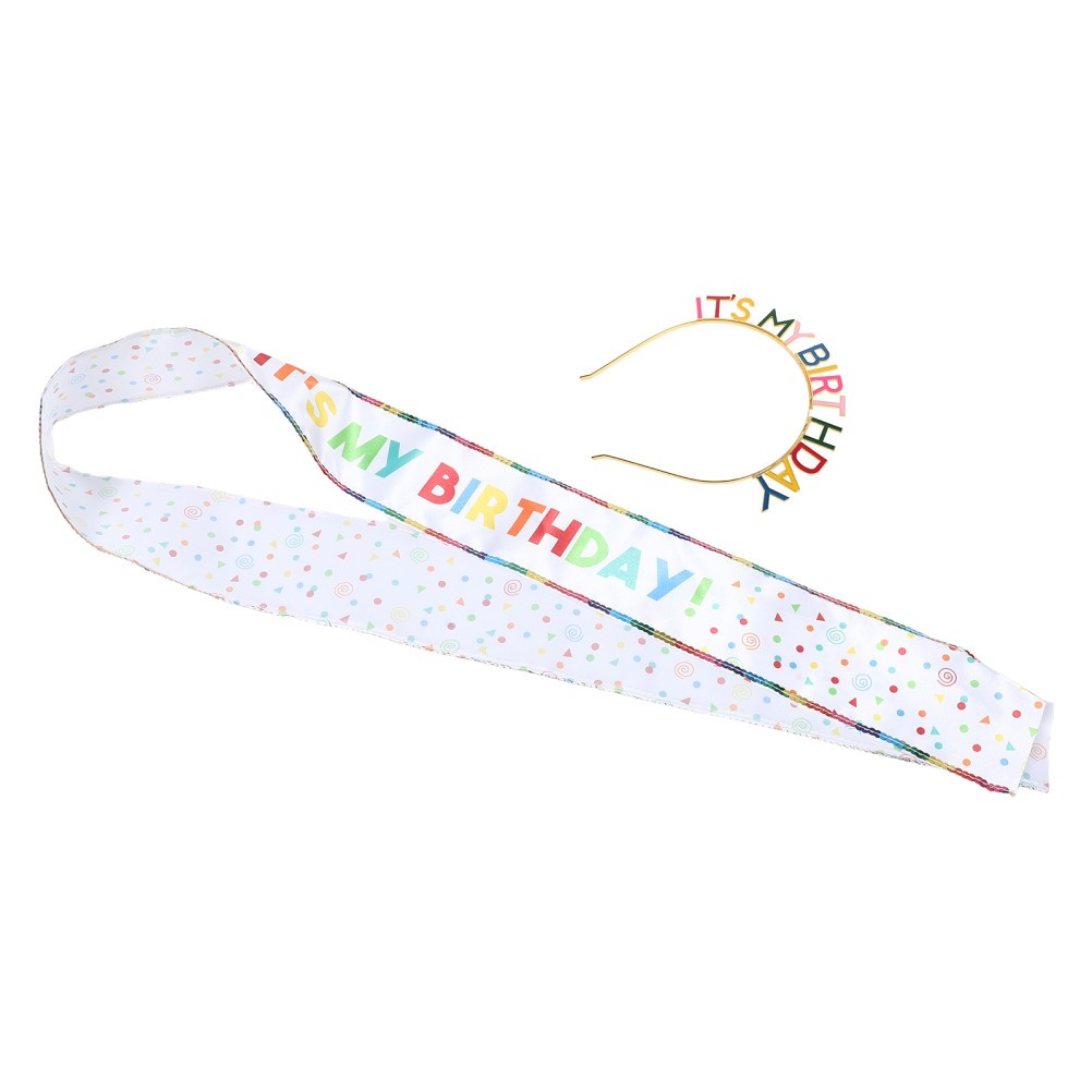 1 Set Colorful Birthday Headband and Sash Durable Zinc Alloy Party Decoration
