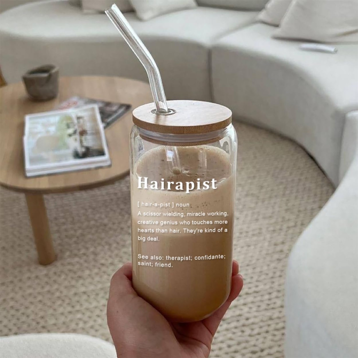 Hairdresser Gifts for Women – Hairapist Glass Cups with Lids and Straws, Barb…