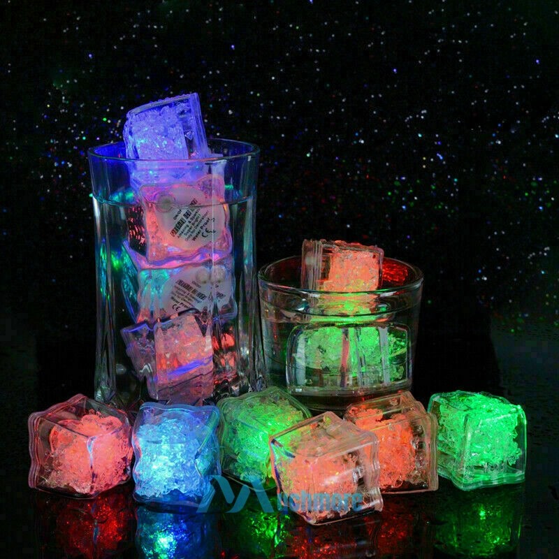 12x Light Up RGB LED Ice Cubes for Party Drinks Dark Glowing Flashing Ice Cubes