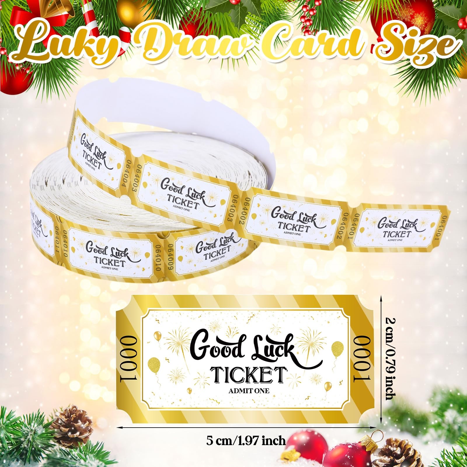 1000 Pcs 2026 New Year White Golden Single Roll Numbered Raffle Tickets Lot