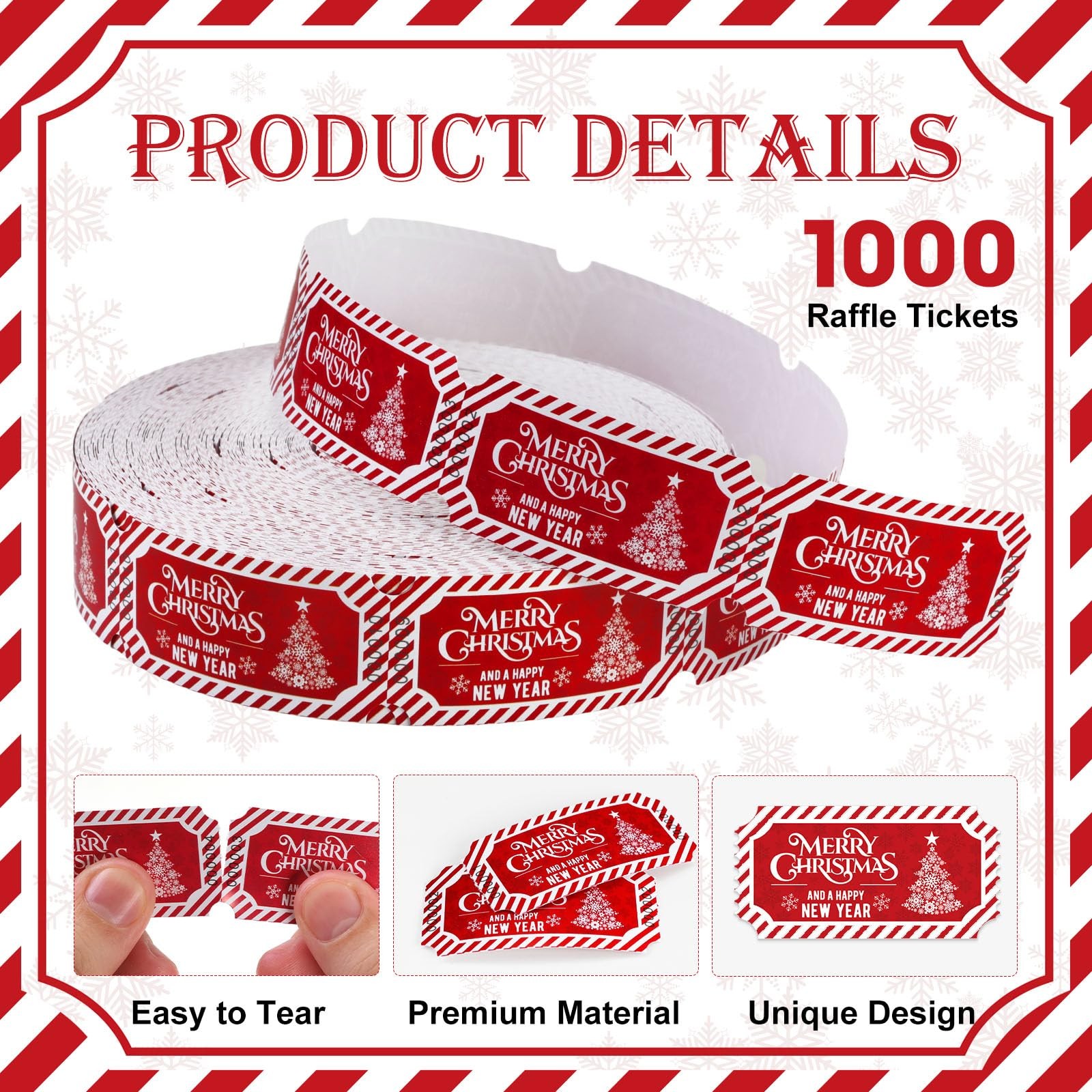 1000 PCS Merry Christmas Tree Drink Ticket Single Raffle Roll Red White Party