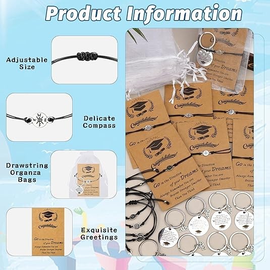 48 Pcs 2026 Graduation Gifts Bulk Set with Bracelets, Keychains and Quote Cards,