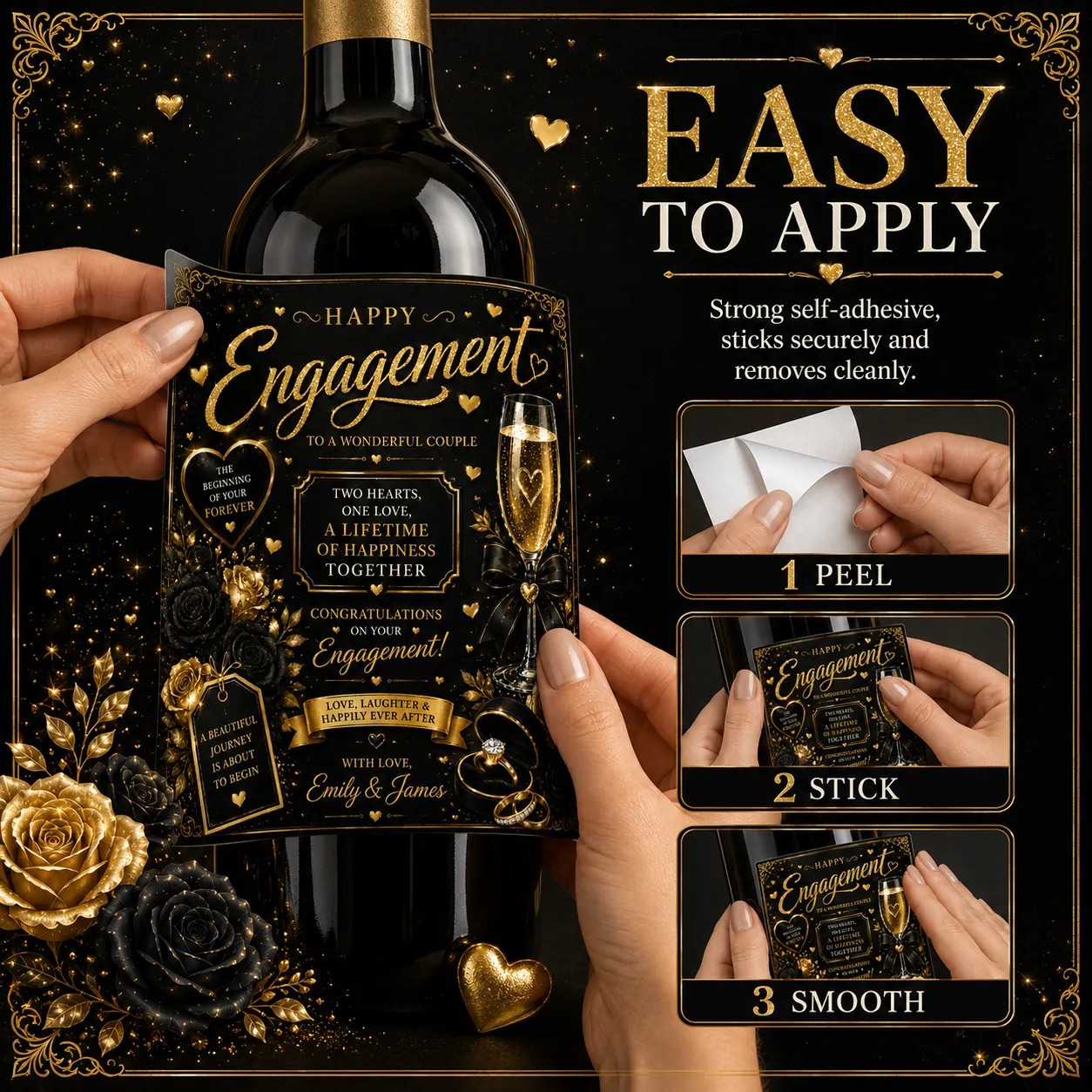 Personalised Engagement Bottle Label Sticker Custom Wine Champagne Gift