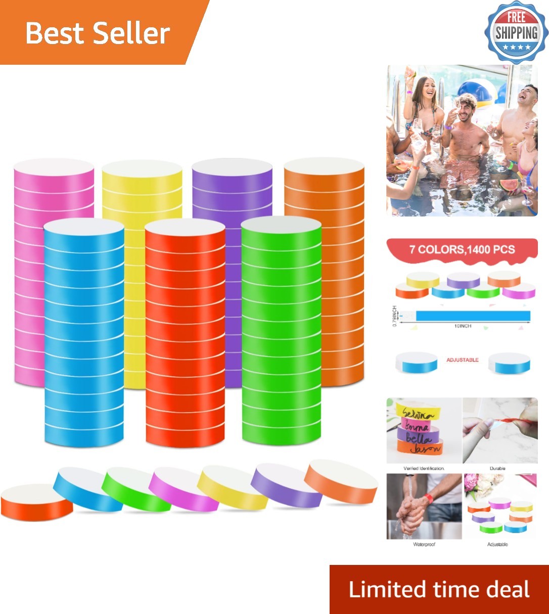 Durable 1400-Pack Neon Paper Wristbands – Perfect for Parties & Concerts