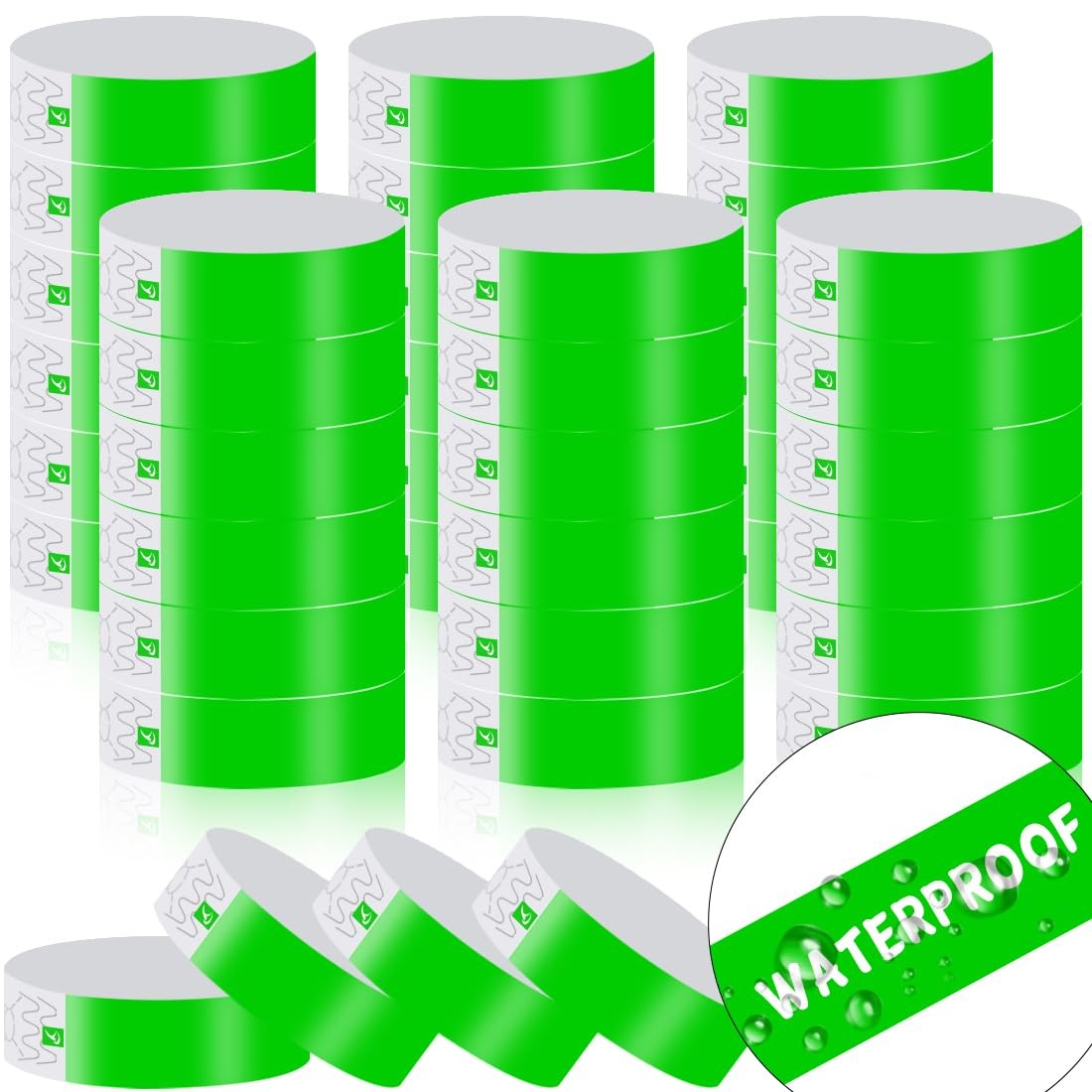 600 Count Paper Wristbands for Events Tearproof Wrist 9.84 x 0.75 inch, Green