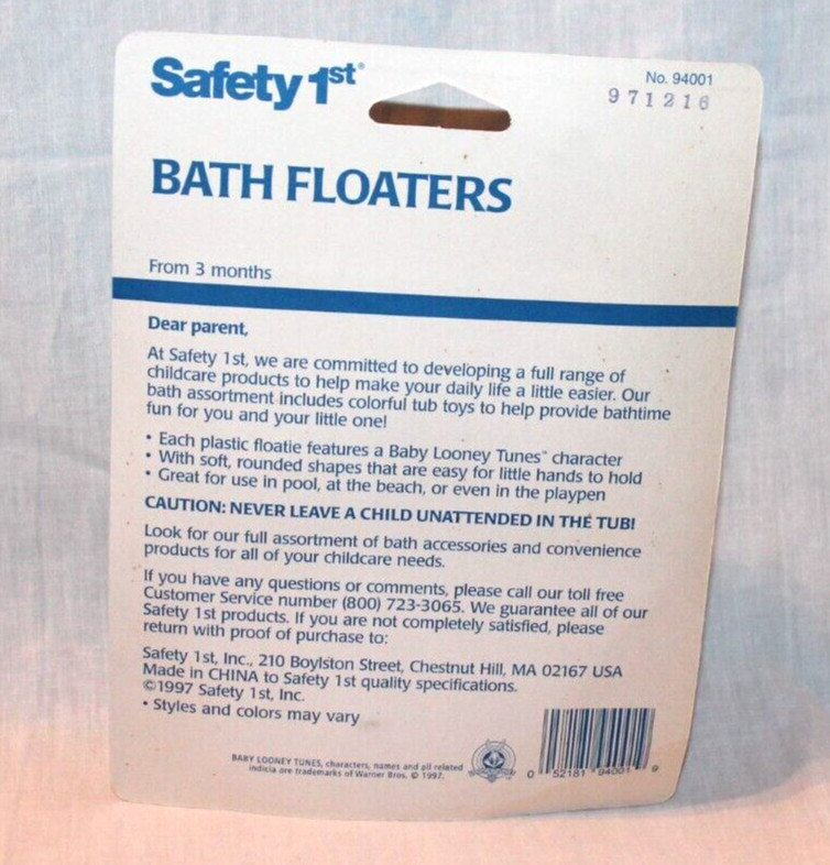 NEW IN PACKAGE VINTAGE 1997 LOONEY TUNES BUGS BUNNY BATH FLOATERS
