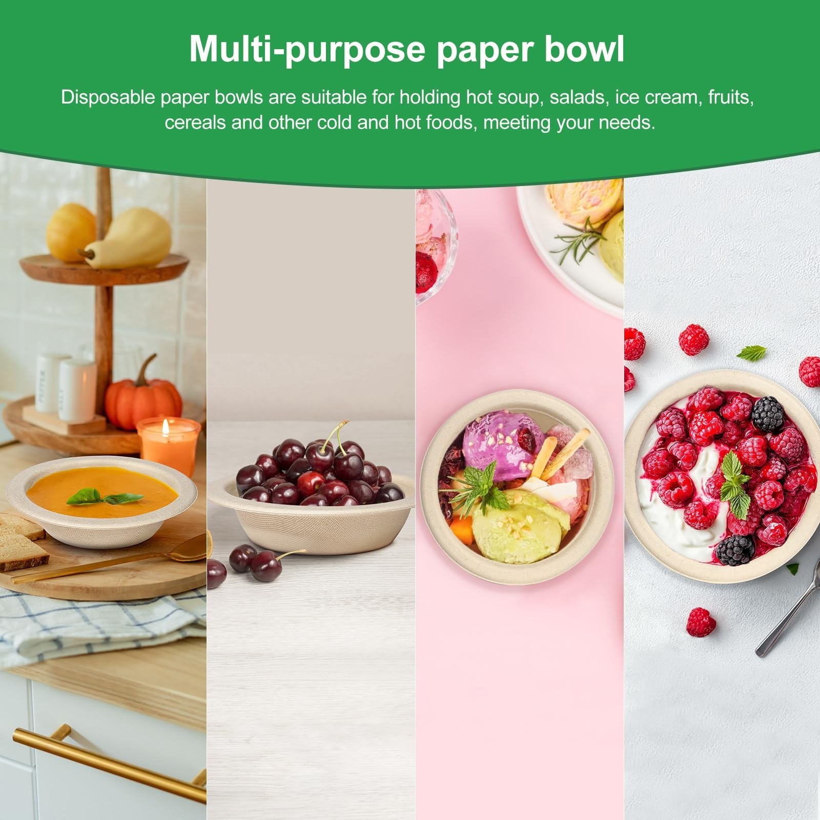 12 oz Paper Bowls Disposable, 500 Pack Heavy Duty Paper Bowls Bulk, Compostab…