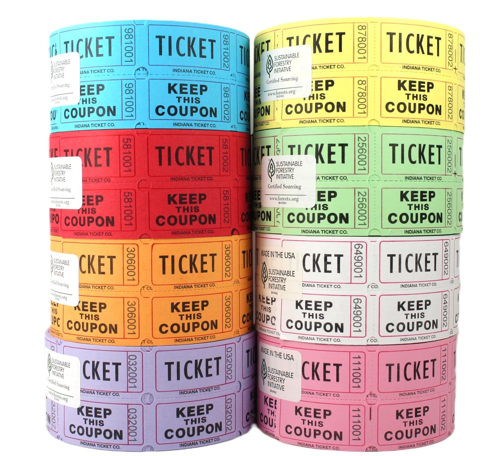 Double Roll Raffle Tickets – 8 Rolls of 1,000 in Assorted Colors for Events, Fun