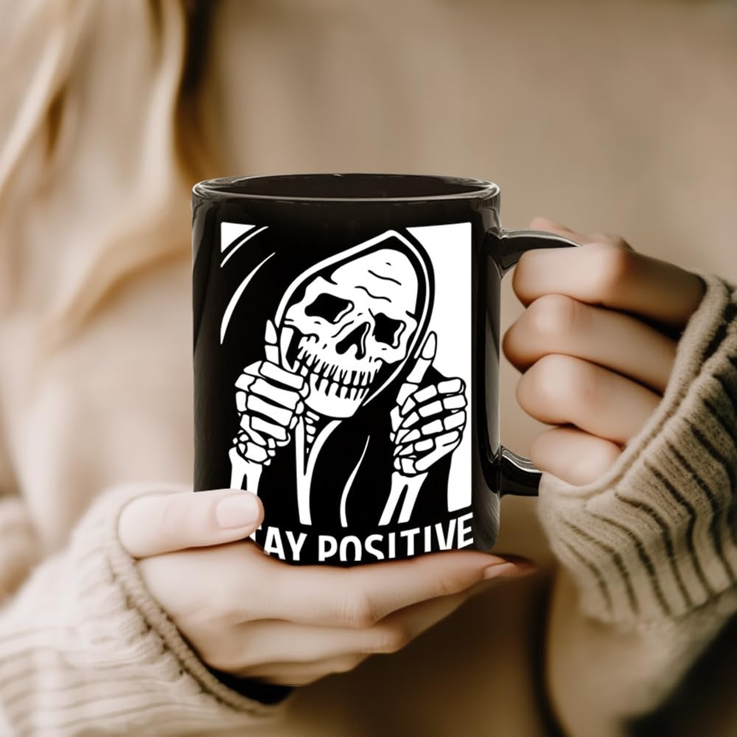 Stay Positive Skull Mug, Motivational Coffee Mug Gifts for Best Friend, Siste…