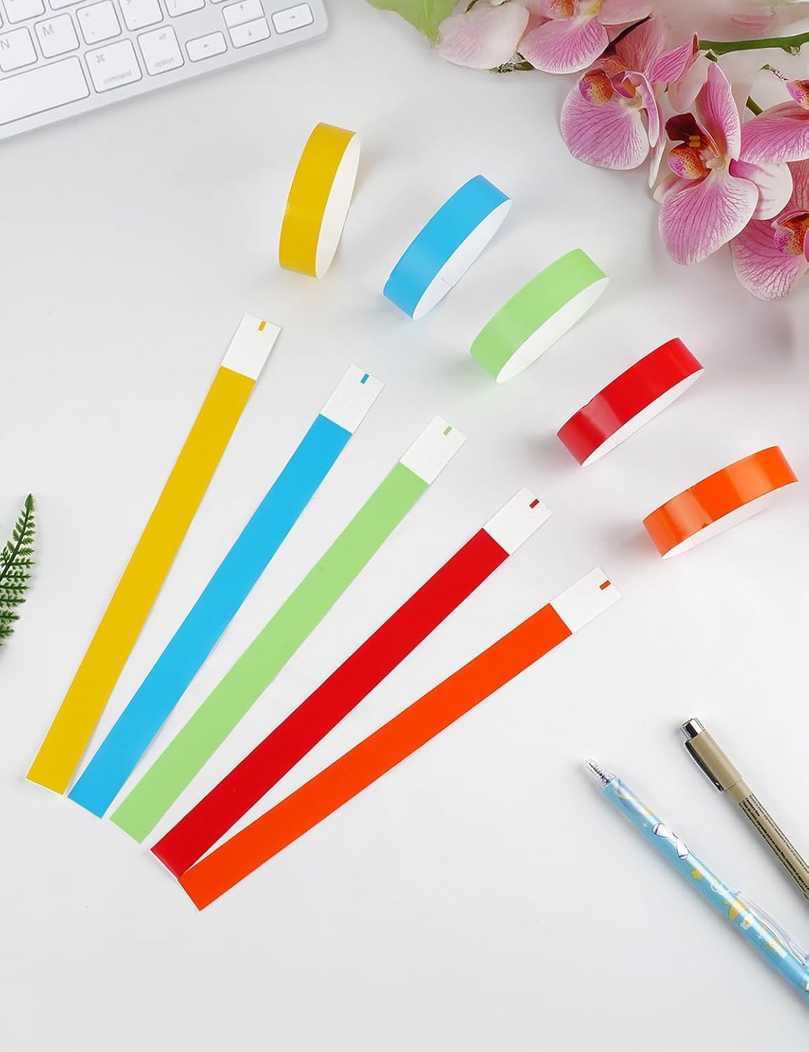 500 Pcs Wrist Bands, Paper Red, Yellow, Orange, Neon Green and Blue
