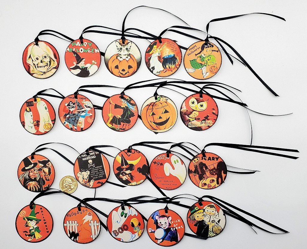 20-Halloween-Retro-Mid Century-Circle-Party-Linen Cardstock-Hang-Tags