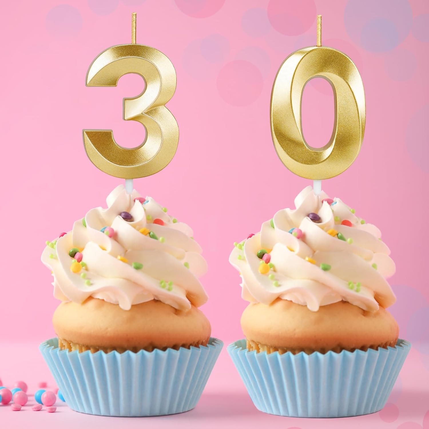 30th Birthday Candles for Cake, Gold Candles for Happy Birthday