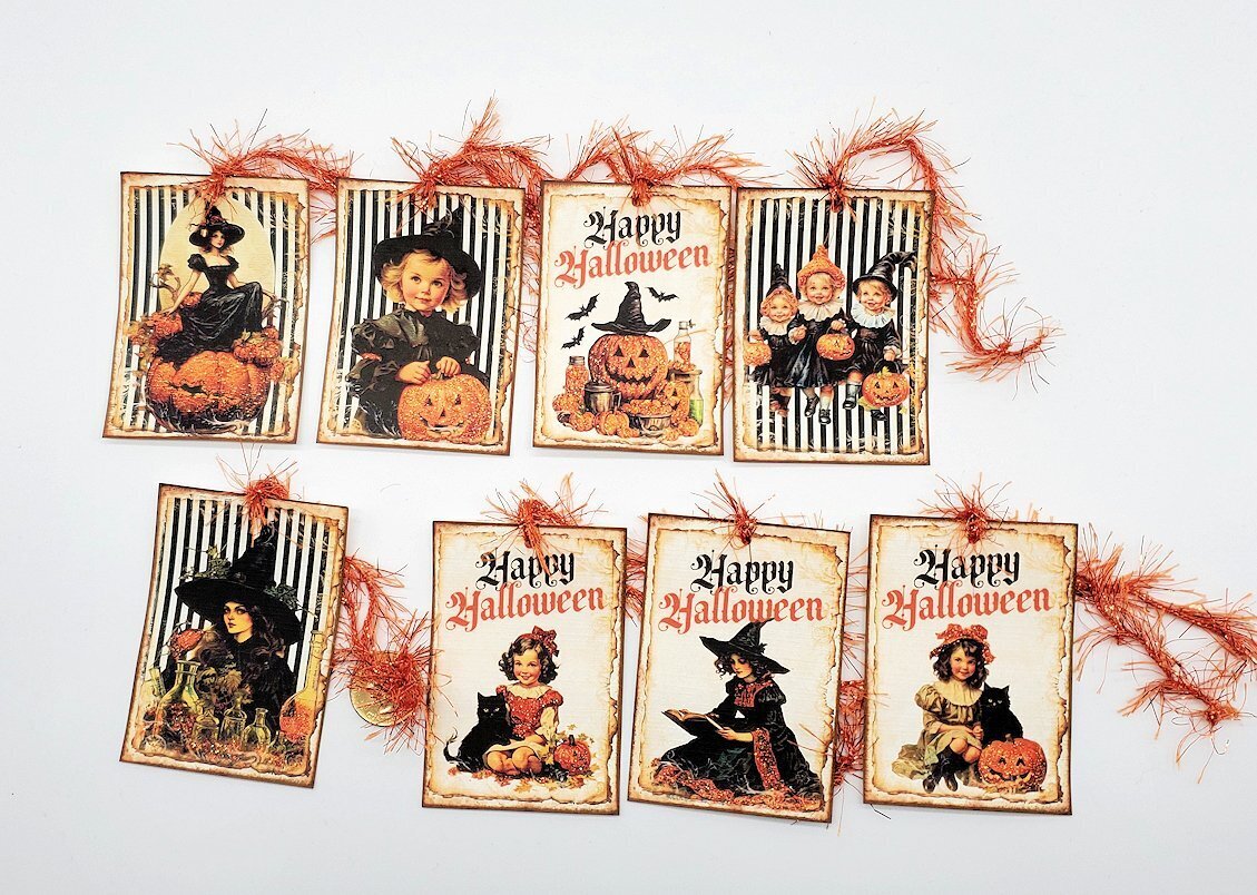 8-Halloween-Retro-Witch-Glitter-Junk Journal-Linen Cardstock-Hang-Tags