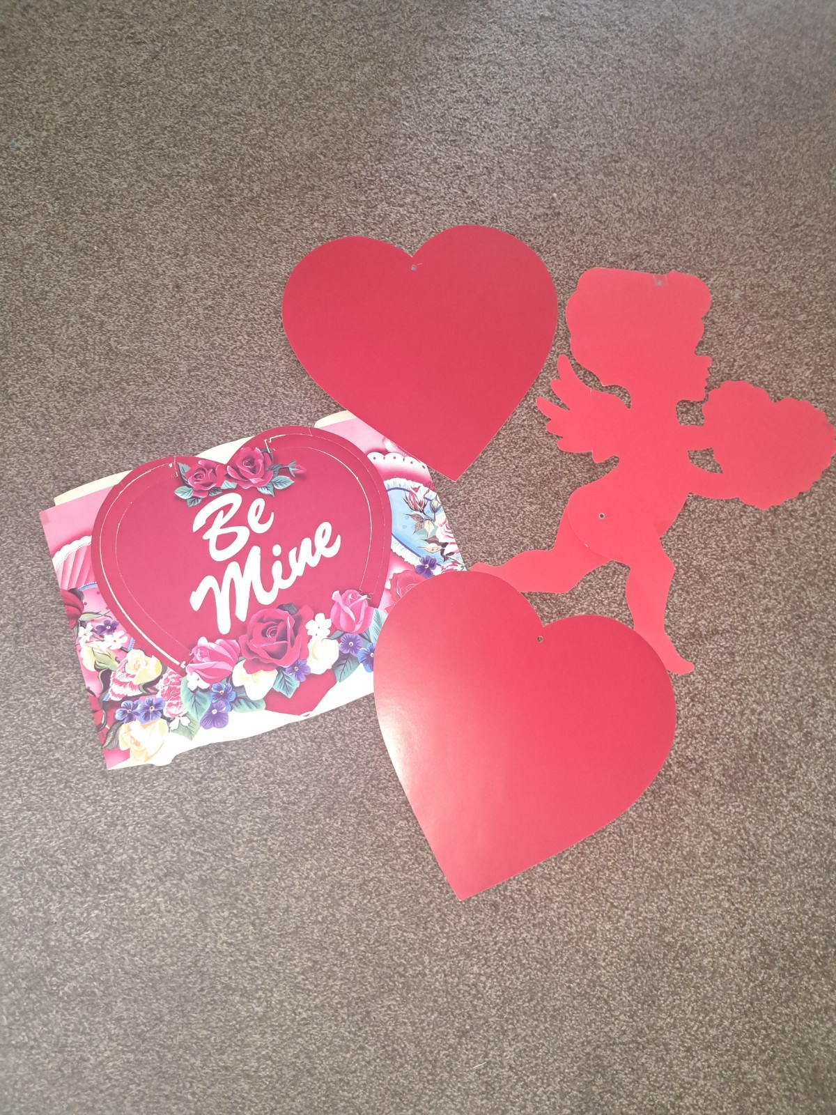 Vintage Valentines Day Decorations*Cupid*2 Hearts*Valentines Day Banner*Preowned