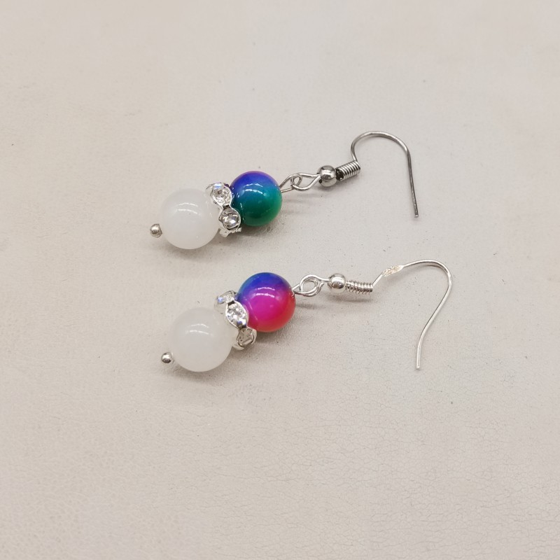 8mm White Jade&Multicolor Shell Pearl Round Gemstone Bead Bracelet Earring Gift