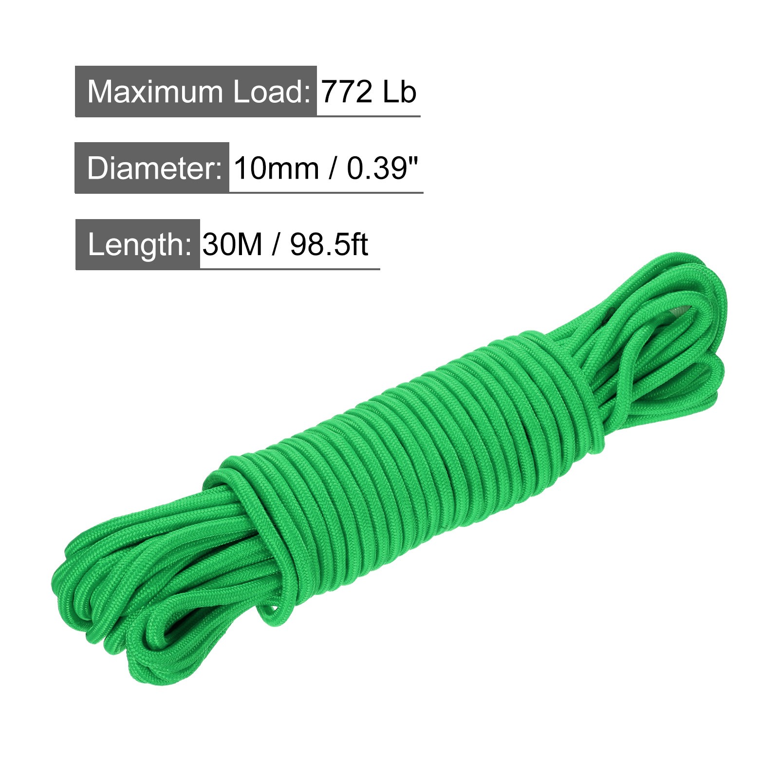 30M/98.5ft 3/8″ Green Braided Polypropylene Rope for Indoor/Outdoor Use