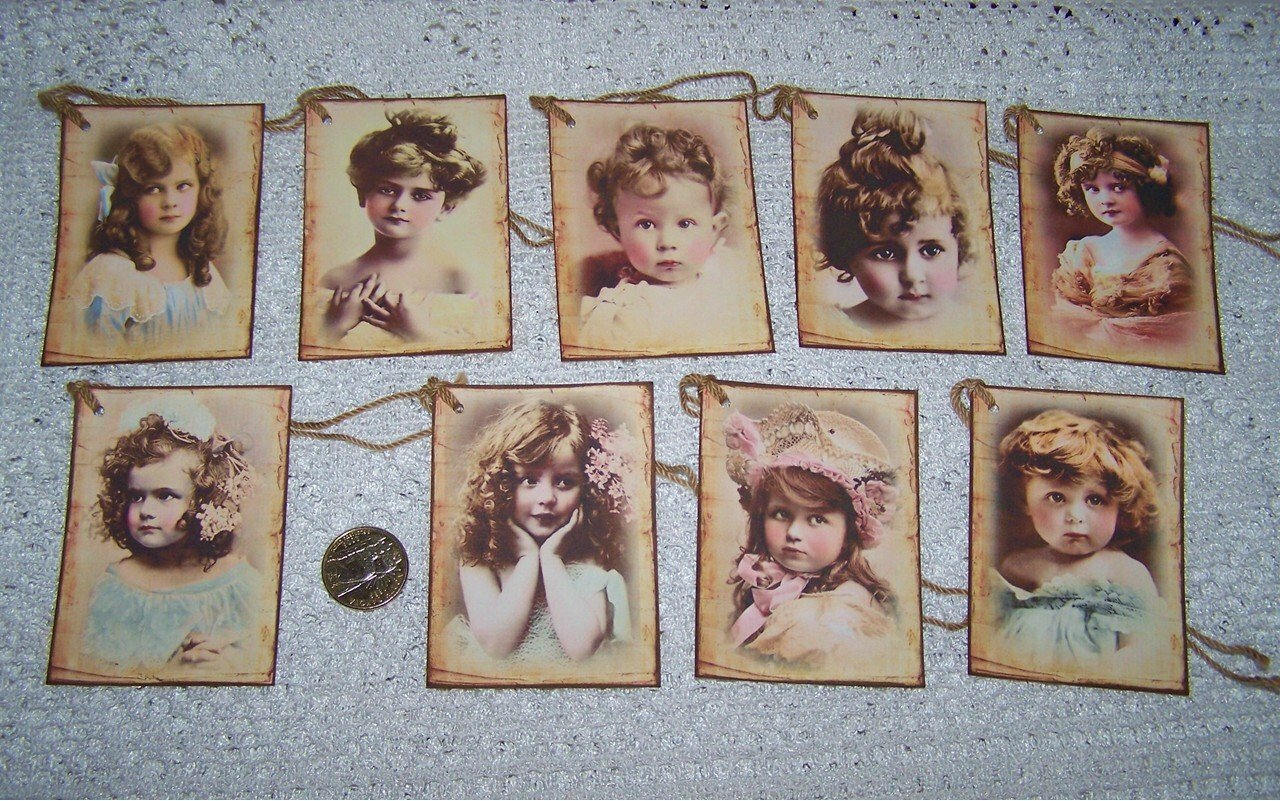 9-Vintage~Girls~French Labels~Ephemera~Fussy Cut~Linen Cardstock~Gift~Hang~Tags