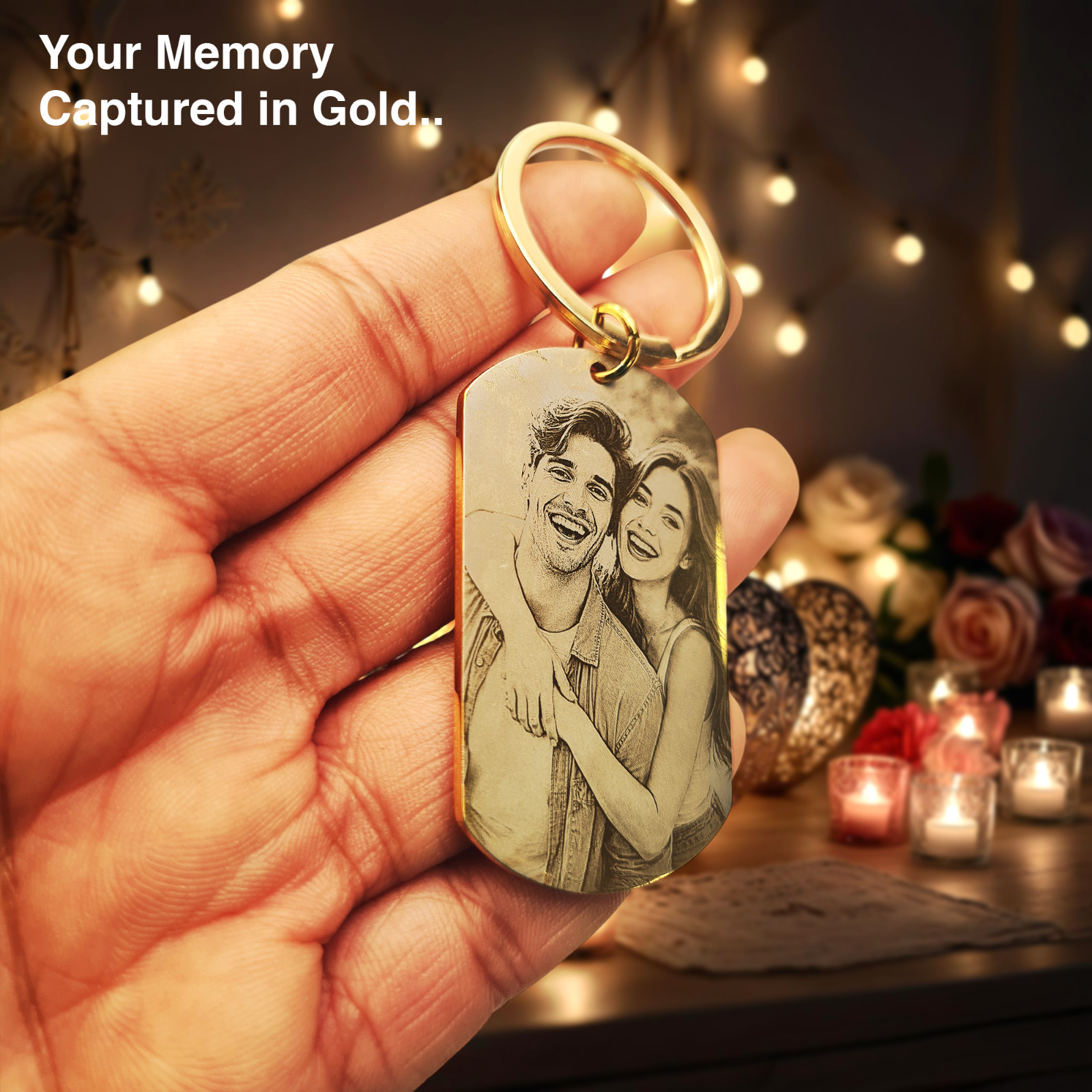 Personalised Gold Keyring, Custom Photo Keychain Gift For Mum, Dad, Him, Her