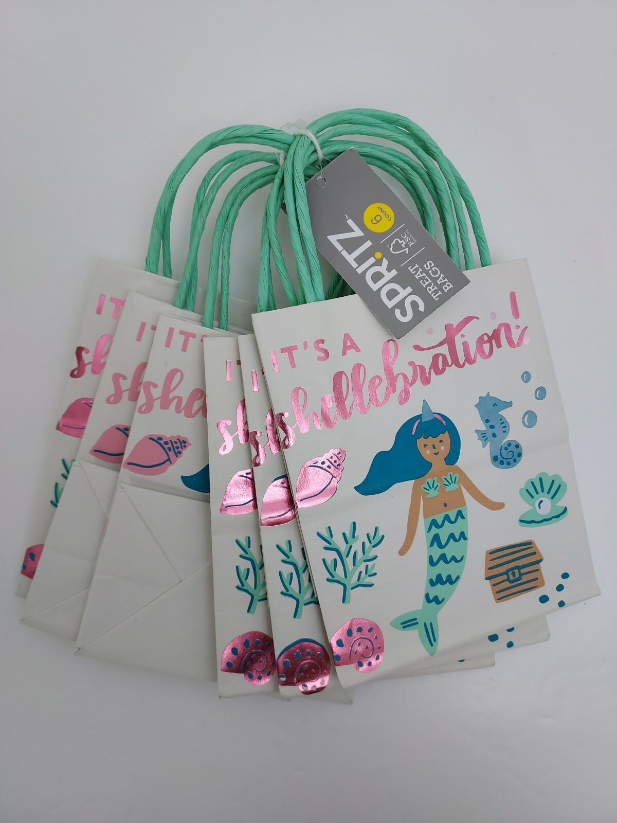 Spritz Paper Gift Treat or Favor Bags Mermaid It’s A Shellebration 6 Count