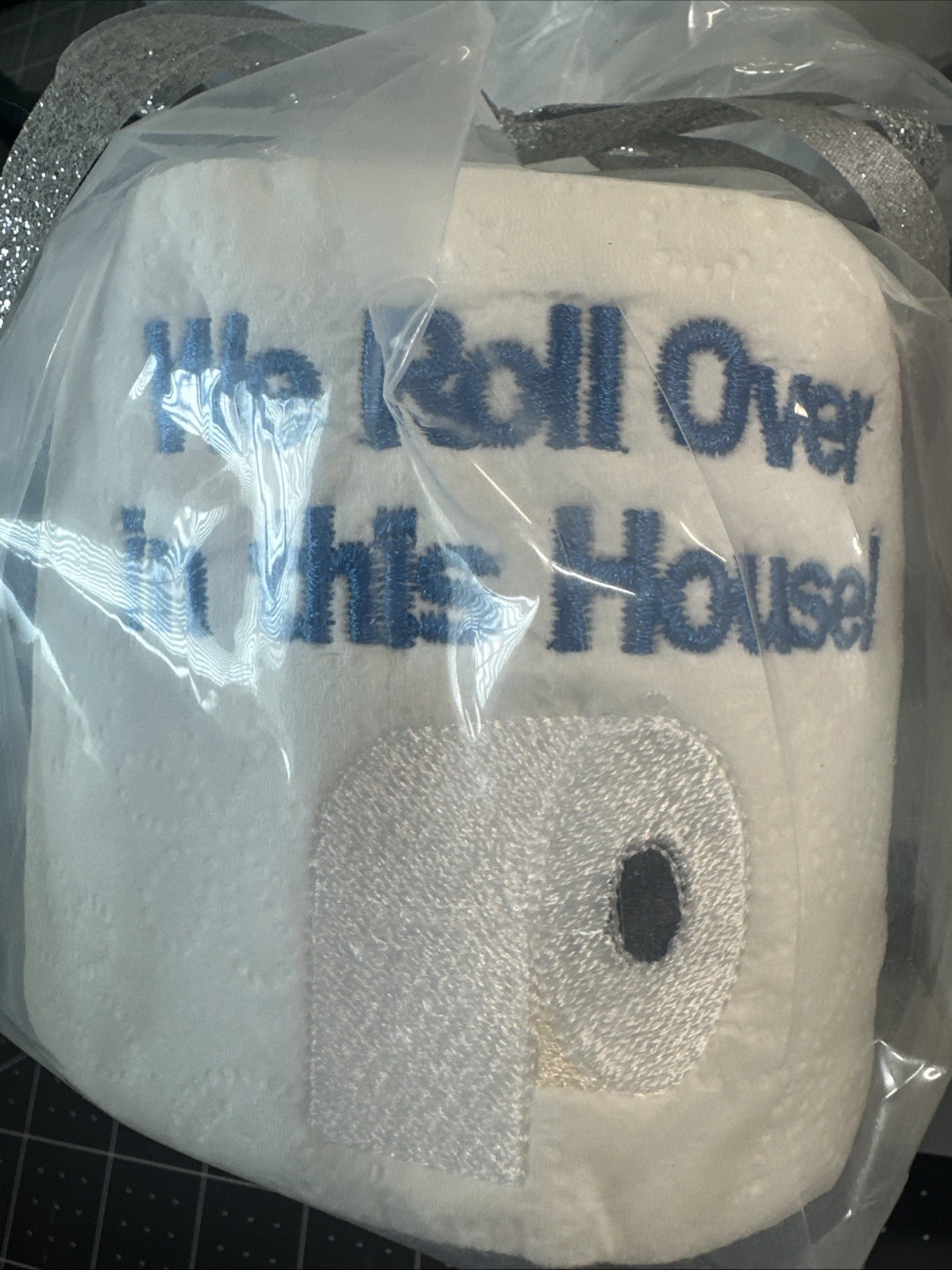 Embroidered Toilet Paper Joke Gag Gift Bathroom Decor Humor