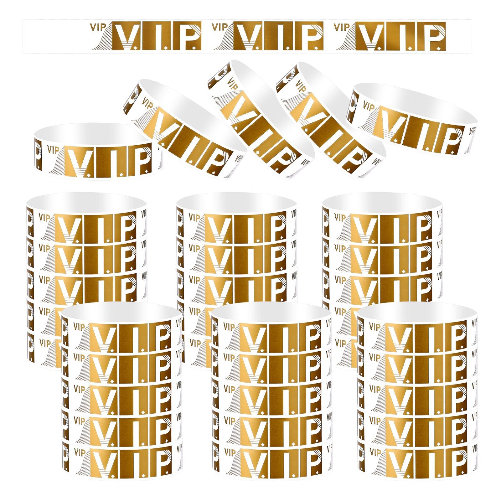 100 Pcs VIP Wristbands for Events, Paper Bracelets 25 cm * 2 cm, 100 Gold