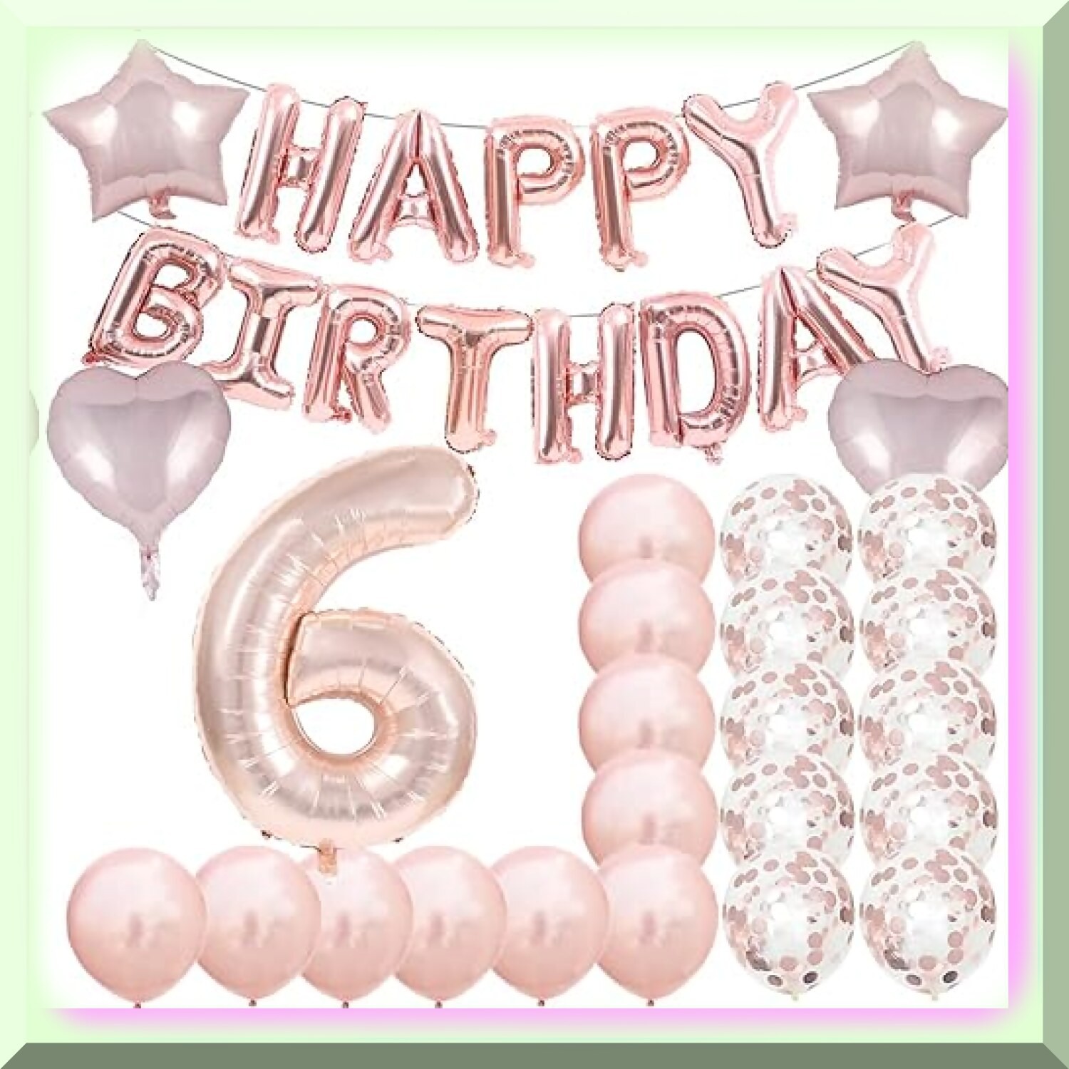 Rose Gold 6th Birthday Party Decorations and Balloons