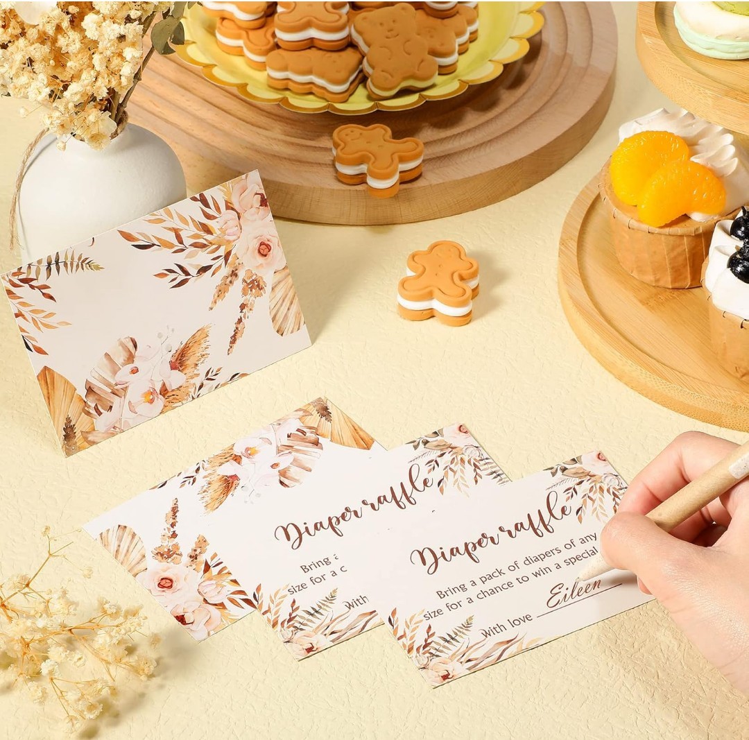30 Pcs Boho Floral Diaper Raffle Tickets Bohemian Diaper Raffle Cards