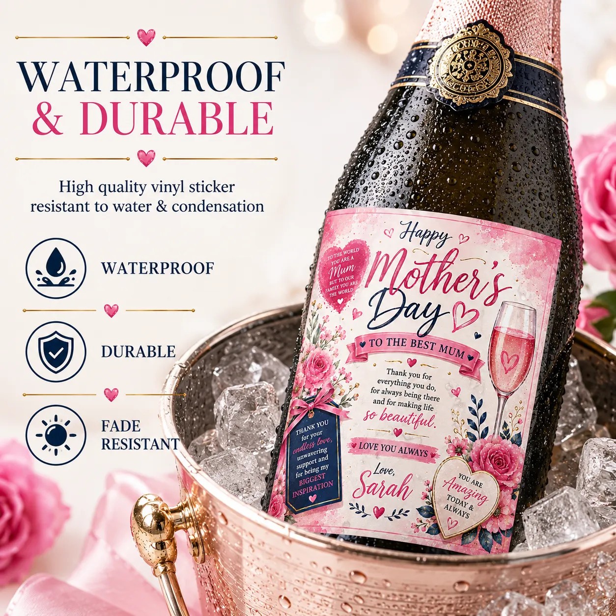 Personalised Mother’s Day Bottle Label Sticker Gift for Mum Wine Champagne