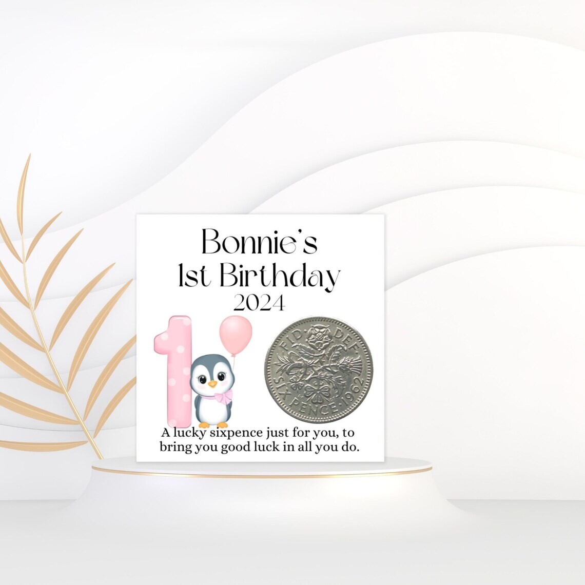 Baby Girls 1st Birthday Gift, Lucky Sixpence Coin, Personalised First Birthday