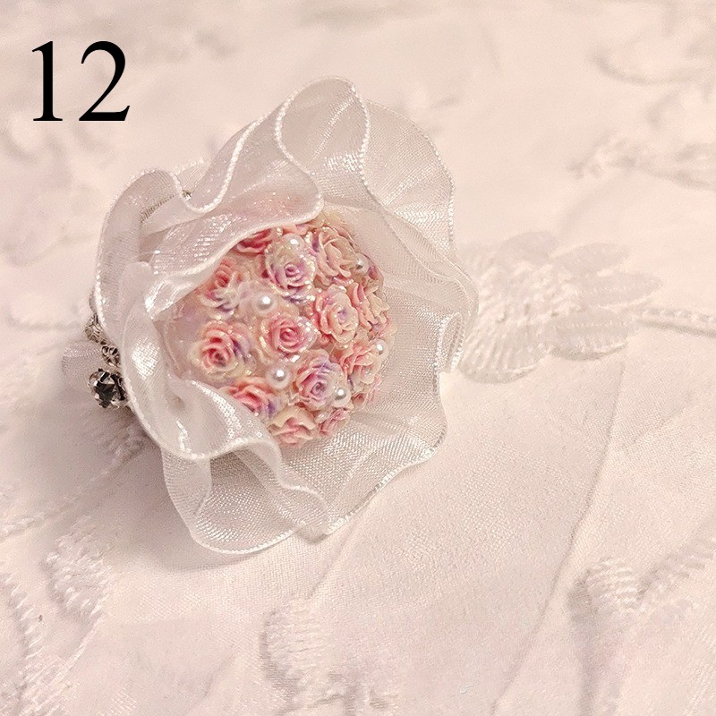 1x Heavy-Duty Mini Rose Bouquet Lace Flower Doll DIY Decoration Tassel with Hole