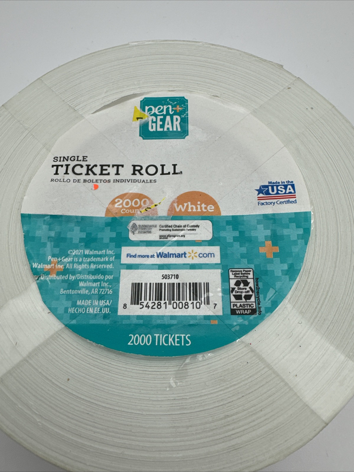Pen & Gear Single Ticket Roll 2000 White Tickets