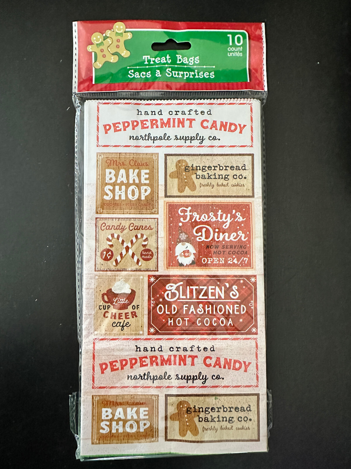 NEW-Christmas Candy/Gingerbread/Bake Shop Themed Paper Treat Bags/Sacks-10 ct pk