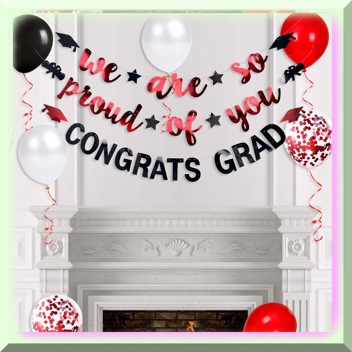 Red and Black Graduation Party Decor Set