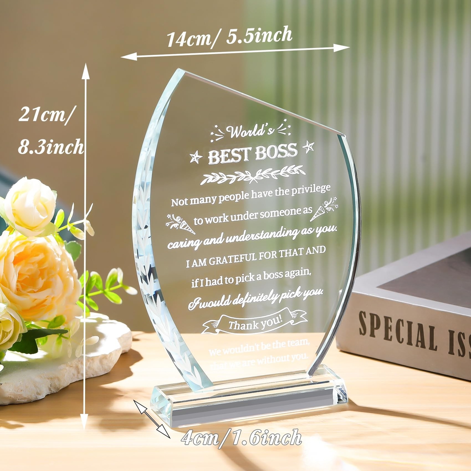Movdyka Boss Gifts for Men Women Crystal Keepsakes Plaque World’s Best Boss G…