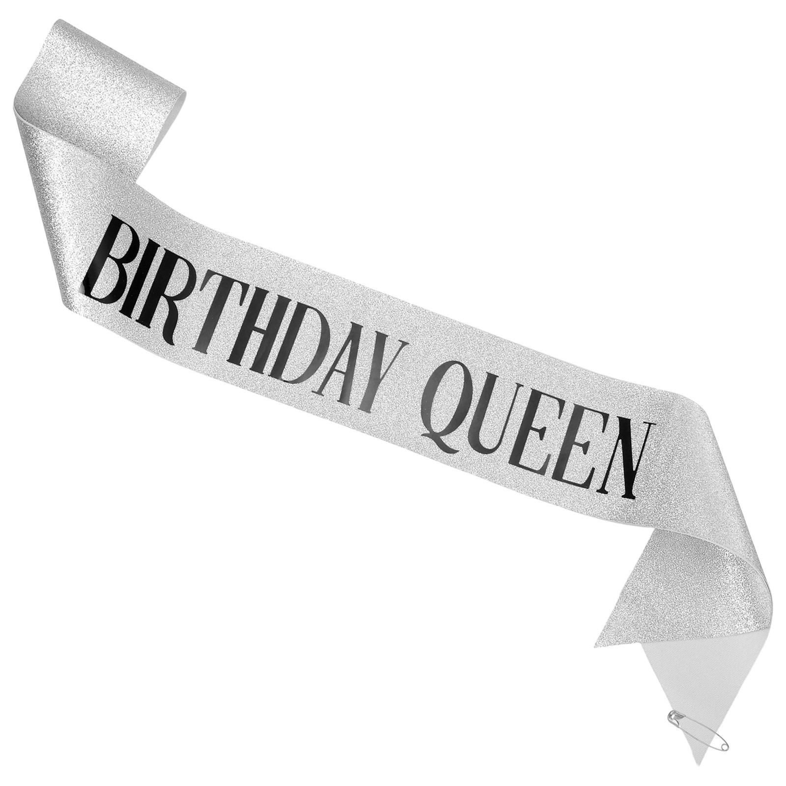 1-Pack Birthday Sash, Sequined Fabric Birthday Gift [Silver with Black Text]