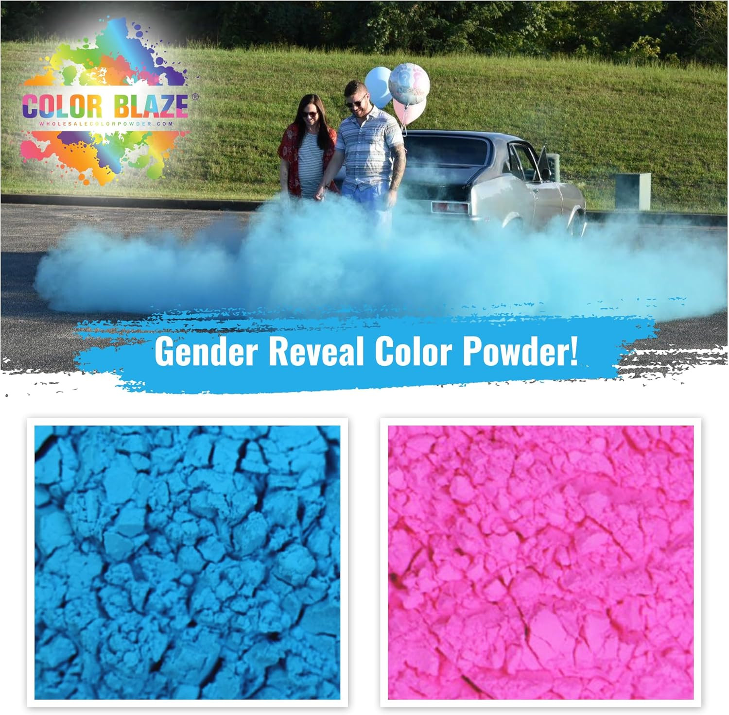 Gender Reveal Powder Pack of 2 Bags 1lb Blue & Pink for Color Toss Burnout